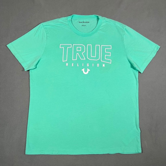 True Religion Graphic T-Shirt Green Crew Neck‎ Mens Large Tee - Picture 1 of 8